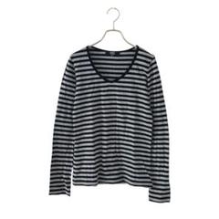 AZUL BY MOUSSY(M)Vネック ボーダー ロンT/グレー × 黒
