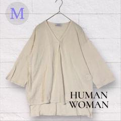 HUMAN WOMAN コットン Vネック 五分袖 M サマーニット