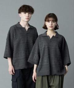 RUUBON ジオメッシュスキッパーニットポロシャツ チャコールグレー S