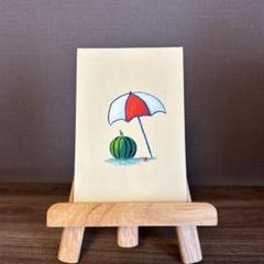 『スイカとパラソル』/アクリル画/絵画/原画/ キャンバスボード/スイカ/夏