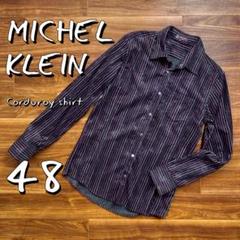 MICHEL KLEINミッシェルクラン コットン製ストライプ柄ベロアシャツM黒