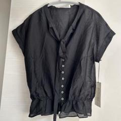 irise (イリゼ) ウエストゴム リボン半袖ブラウス 黒 ブラック