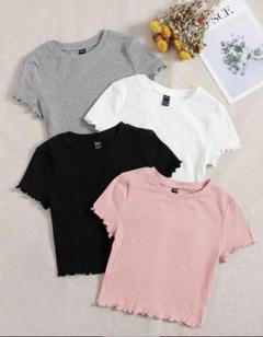 最終価格リブ編みフリル半袖Tシャツ5枚セット