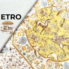 新品タグ付き☆ETRO 総柄シルクストール クリーム ペガサス ETRO エトロ 動物 花 ペガサス 柄 大判サイズ シルクスカーフ 白
