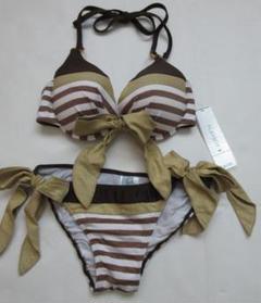 新品 9M 婦人水着 ワイヤービキニ PLAYBOY ラメ ボーダー