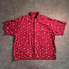 【ヴィンテージ】激レア　ルアーデザイン　総柄シャツ　赤　半袖　着usedTSM5