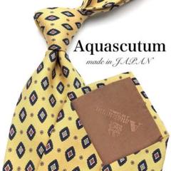 【美品】Aquascutum ネクタイ 花柄 ダイヤ柄 ドット イエロー 黄