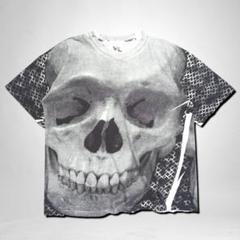 スカル 頭蓋骨 ボーン ドクロ 90s 総柄 フォト Tシャツ 骨格 標本