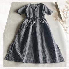 FORK & SPOON チェック柄シャツロングワンピース 半袖 ゆったり