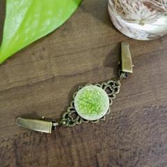 ストールクリップ 陶器 羽織留め 明るい黄緑色 ハンドメイド No.871