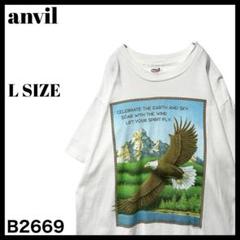 古着 90s ヴィンテージ anvil プリント Tシャツ イーグルー 白 L