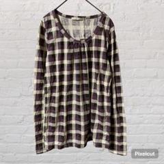 9657 新品未使用 長袖Tシャツ カットソー 紫 パープル M チェック柄
