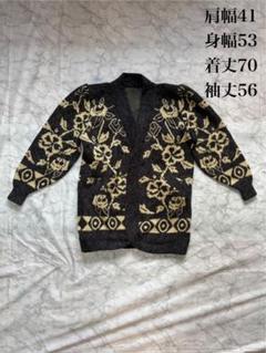 花柄ニットカーディガン 黒・ベージュ
