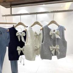 バックリボン付❤️デザインベストトップス 普段着に最適なおしゃれアイテム