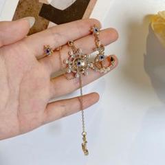ピアス　ゴールド　非対称　船　航海　耳骨クリップ　大きめ　大ぶり　海　青