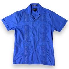 90s OMEGA キューバシャツ ヴィンテージ 古着 ブルー 青 刺繍