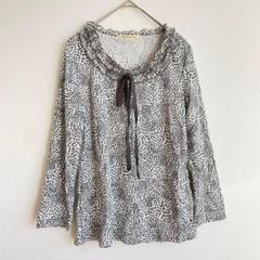 Via settala 総柄 カットソー 七分袖 フリル リボン プルオーバー