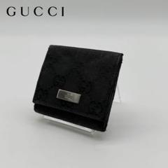 【美品】GUCCI レザー×キャンバス コインケース GG 総柄 黒 プレート