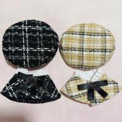 【黒＆イエロー】セット ぬい服 10㎝用 ベレー帽 & ポンチョ ぬいぐるみ服