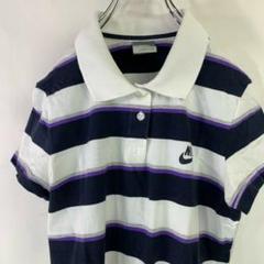 NIKE ポロシャツ サイズL レディース マルチボーダー スウッシュ ロゴ