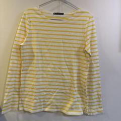 PETIT BATEAU 長袖　S 白/黄　ボーダー ボートネック　プチバトー