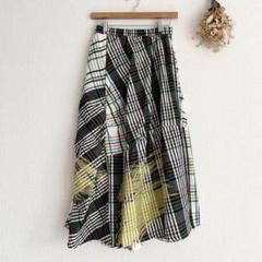 美品✨慈雨 センソユニコ チェック アシンメトリー パッチワーク スカート 慈雨 センソユニコ チェック アシンメトリー パッチワーク