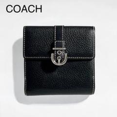 COACH　コーチ　白ステッチがかわいい　　二つ折り財布　黒