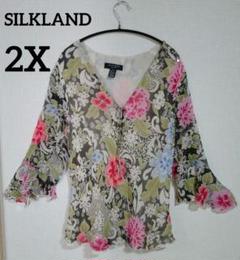 美品⭐️SILKLAND【 2X】花柄シルクチュニック