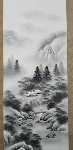英鳳　水辺掛軸 真作/竹内栖鳳/狐鹿図/秋山/小鹿図/花鳥図/山水図/掛軸☆宝船