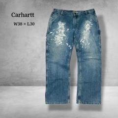 Carhartt ペンキ加工フェードデニムワイドストレート太め無骨ユーズド感