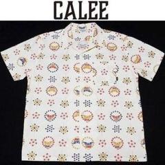 美品 CALEE ネイティブ イーグル総柄 半袖シャツ ホワイト L プリント