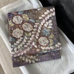 作家物落款あり九寸名古屋帯辻ヶ花長めグレージュ紫