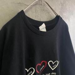 古着 ハート柄 アメリカ輸入 両面プリント Tシャツ 半袖 Lサイズ 黒色