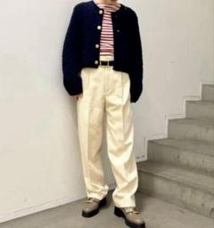 23AW macphee ムートンクルーネックカーディガン ネイビー