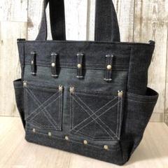 トートバッグ　ハンドメイド　デニムリメイク　ブラック　アンティークゴールドW 卸売 通販ハンドメイド・手芸 - トートバッグ ハンドメイド