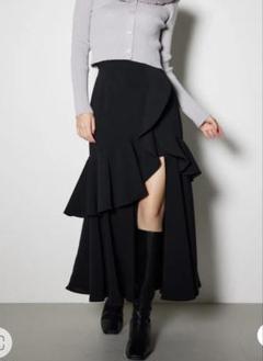 rienda フリルスリットロングスカート Mサイズ rienda フリルスリットH/WSSPT 柄NVY5 -ファッション通販