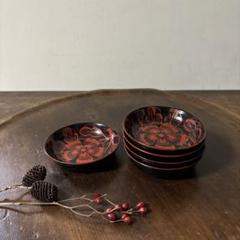 古い吉野塗　芙蓉文　豆皿　平盃　銘々皿　漆器５枚 懐石道具　酒器　アンティーク 古い吉野塗 芙蓉文 豆皿 平盃 銘々皿 漆器5枚 懐石道具 酒器