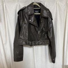 ZARA ブラウン カーキ　クロップド　ライダースジャケット オーバーサイズ ZARAカーキ ライダースジャケット - メルカリ