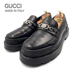 未使用級》グッチ ビット ローファー 厚底 レザー ブラック 黒