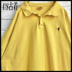 US古着 ロゴ刺繍 ポロシャツ イエロー XL ビッグサイズ 77