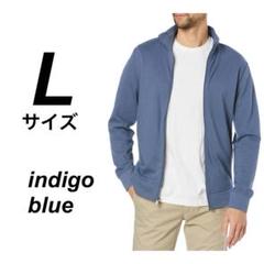 スウェットシャツ ブルー　Lサイズ　ジップアップ モックネック メンズ　羽織