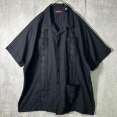 ビッグシルエット 極上刺繍 キューバシャツ 黒 オープンカラー