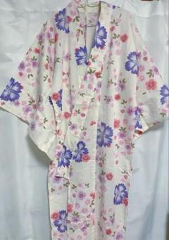 花柄 浴衣 紫とピンク 単品 アイボリー 白