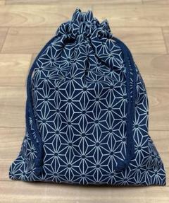 麻の葉文様巾着　和柄　防水　濃紺￼