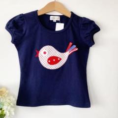 【未使用タグ付き新品】水玉　鳥　リボン　ネイビーTシャツ　80