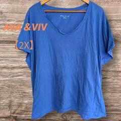 AVA＆VIV　Tシャツ　【2X】　ブルー　Vネック