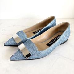 美品 セルジオロッシ 35 sr1 バレリーナ フラットパンプス ラメ ブルー