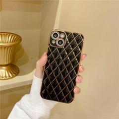 ﻿iPhone13 ケース 耐衝撃　キルティング調 黒 iphone ケース