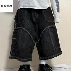 00s HOBO ブラック デニム カーゴ バギーパンツ ショーツ ハーフ