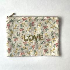 小花柄刺繍ファスナーポーチ